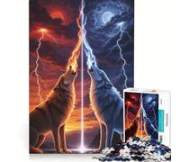 Rompecabezas para Adultos de 1000 Piezas: Lobos elementales Aullando al Cielo, decoración de Pared, Actividades Familiares, cumpleaños y Navidad 38x52cm