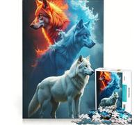 Rompecabezas para Adultos de 1000 Piezas: Lobos elementales de Fuego y Hielo, Juego de ingenio, desafío exigente, Regalos para Amigos y Familiares 38x52cm