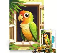 Rompecabezas para Adultos de 1000 Piezas Loro de Dibujos Animados en una Ventana con Plantas Articulaciones Suaves Divertido Juego para concentrarse en la Mente Juego Casual Regalo Ideal