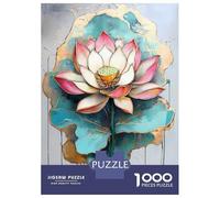 Rompecabezas para Adultos De 1000 Piezas Lotus Flower Painting Golden Green Rompecabezas para Adultos Juego Familiar Análisis Y Desafío Educativo De Lógica 38x26cm/1000pcs
