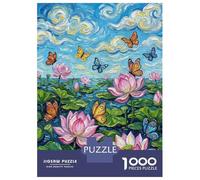 Rompecabezas para Adultos De 1000 Piezas Lotus Flowers and Butterflies Painting Rompecabezas para Adolescentes Juego Práctico Decoración del Hogar 70x50cm/1000pcs