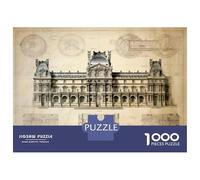 Rompecabezas para Adultos De 1000 Piezas Louvre Museum Architecture Blueprint Rompecabezas para Adultos Juguetes Antiestrés Decoración del Hogar Juego Desafiante Regalos 38x26cm/1000pcs
