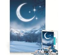 Rompecabezas para Adultos de 1000 Piezas: Luna Creciente sobre montañas Nevadas, decoración de Pared, decoración, póster y Hoja de Preguntas a Juego 50x75cm