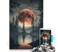 Rompecabezas para Adultos de 1000 Piezas: Luna de Sangre sobre el Lago Juguetes para armar, mejoran la Memoria Toda la Familia 38x26cm