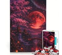 Rompecabezas para Adultos de 1000 Piezas: Luna de Sangre sobre el Valle de los cerezos en Flor Juguetes para armar, mejoran la Memoria, Toda la Familia 50x75cm