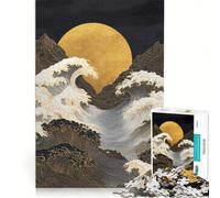 Rompecabezas para Adultos de 1000 Piezas Luna Dorada sobre Olas del océano Arte, Juegos relajantes, Actividades Divertidas para Hacer en casa, con póster y Hoja de Preguntas a Juego 50x75cm