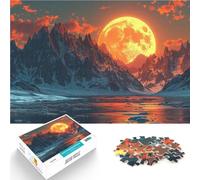 Rompecabezas para Adultos de 1000 Piezas Luna Naranja sobre Las Montañas Rocosas Juego de ingenio Juego de desafío único 38x26cm