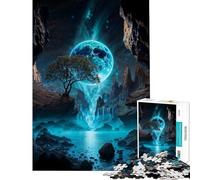 Rompecabezas para Adultos de 1000 Piezas Luna neón Cascada Oasis Divertidas Actividades en casa para Mejorar la Memoria Juego práctico para Mayores de 14 años (38x26cm)