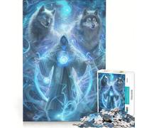 Rompecabezas para Adultos de 1000 Piezas Mago con Dos Lobos Blancos Juegos Familiares interacción Entre Padres e Hijos Regalos para Amigos y Familiares 38x52cm