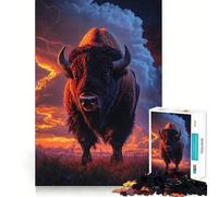 Rompecabezas para Adultos de 1000 Piezas Majestad del Bisonte al Atardecer Encaje Juego de ingenio artístico Regalo de Juego Lento Arte (50x75cm)