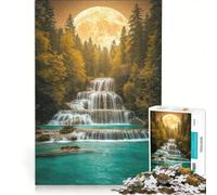 Rompecabezas para Adultos de 1000 Piezas Majestuosa Cascada bajo una Luna Dorada decoración de Pared Ideal para la diversión Familiar Perfecto como Regalo para Toda la Familia 50x75cm