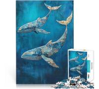 Rompecabezas para Adultos de 1000 Piezas Majestuosas Ballenas de Oro: Dos Ballenas en Azul Juguetes de Bricolaje Buen Regalo 38x26cm
