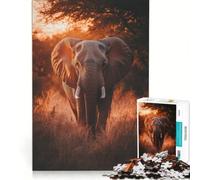 Rompecabezas para Adultos de 1000 Piezas Majestuoso Elefante al Atardecer Juego Imposible Mejora la Memoria con Piezas de Formas aleatorias Que encajan Perfectamente 38x52cm