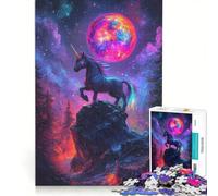 Rompecabezas para Adultos de 1000 Piezas Majestuoso Unicornio bajo una Luna Colorida decoración de Pared Ideal para la diversión Familiar Toda la Familia 50x75cm