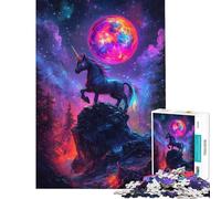 Rompecabezas para Adultos de 1000 Piezas Majestuoso Unicornio bajo una Luna Colorida Juego Familiar para Pasar el rato en casa Durante Las Vacaciones Ideal para cumpleaños y Navidad (tamaño 38x52cm)