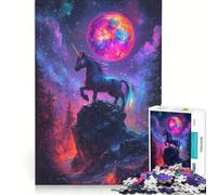 Rompecabezas para Adultos de 1000 Piezas Majestuoso Unicornio bajo una Luna Colorida Juegos Divertidos Carrera de Velocidad Manual colección de Artistas Bellas Artes 38x26cm