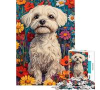 Rompecabezas para Adultos de 1000 Piezas Maltés en Pradera de Flores Silvestres (无水 Rompecabezas para Adolescentes Juegos relajantes Regalos para Mujeres Cumpleaños (Tamaño 38x52cm)