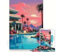 Rompecabezas para Adultos de 1000 Piezas, Mansión Tropical, Pixel Art, Bordes Finos, Juego Cognitivo, Juguete, Juego Relajante, Arte Navideño para Pared (50x75cm)