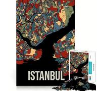 Rompecabezas para Adultos de 1000 Piezas,Mapa de Estambul en Tonos Tierra,Arte de la Ciudad de Turquía,decoración Ideal para ejercitar la Mente,Regalo para el Tiempo Libre,Regalo para Aficionados