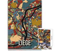 Rompecabezas para Adultos de 1000 Piezas, Mapa de la Ciudad de Lieja, Tonos Tierra, Arte, Juegos relajantes, Vacaciones en casa, Pasatiempos, Regalos de Amigo Secreto, tamaño 38x52cm
