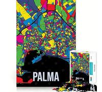 Rompecabezas para Adultos de 1000 Piezas,Mapa de la Ciudad de Palma de Mallorca,Estilo Pop Art,decoración de Bordes impecables,Juguete para un desafío Mental,para Relajarse, (38x52cm)