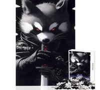 Rompecabezas para Adultos de 1000 Piezas Mapache Cohete samurái Animal Juguetes antiestrés Gran Regalo para Juegos Juego práctico descompresión Intelectual tamaño 38x52cm