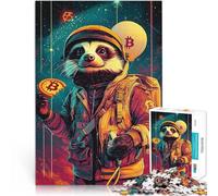 Rompecabezas para Adultos de 1000 Piezas Mapache Espacial con Bitcoin Rompecabezas Decoración de Pared cumpleaños y Navidad 52x38cm