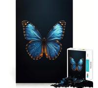 Rompecabezas para Adultos de 1000 Piezas Mariposa Azul sobre Fondo Oscuro Diseño de Corte preciso Divertido,Actividad Mental Inteligente,Tiempo de Ocio entretenido,Regalo Ideal o aficiones
