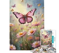 Rompecabezas para Adultos de 1000 Piezas Mariposa Rosa en un Campo Un Reto para completar Diversión en Familia Juegos Divertidos para Mayores de 14 años (38x52cm)