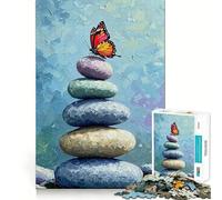 Rompecabezas para Adultos de 1000 Piezas Mariposa sobre Piedras apiladas,Pintura de Bordes Finos,artesanía,Juego cognitivo,Juguete,Juego Relajante,Arte de Pared navideño (50x75cm)