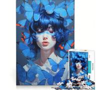 Rompecabezas para Adultos de 1000 Piezas: Mariposas Azules, Juguetes para armar, Entrena tu Cerebro y Tus Manos, con póster y Hoja de Preguntas a Juego 38x52cm