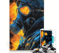 Rompecabezas para Adultos de 1000 Piezas Máscara de Gas en Llamas, Juegos Familiares, interacción Entre Padres e Hijos, Regalos para Amigos y Familiares 50x75cm