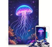 Rompecabezas para adultos de 1000 piezas: Medusas bioluminiscentes de neón en un arrecife de coral del océano cósmico Juguete educativo con corte de precisión que fomenta el amor entre parejas 38x26cm
