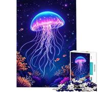 Rompecabezas para Adultos de 1000 Piezas Medusas de neón bioluminiscentes en un Arrecife de Coral del océano cósmico Ayuda a ejercitar el Cerebro Juego Familiar de Corte de precisión para Mayores