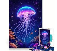 Rompecabezas para Adultos de 1000 Piezas Medusas de neón bioluminiscentes en un océano cósmico,Arrecife de Coral,decoración de fácil instalación,Juego para Pensar,Tiempo de Juego Acogedor,Regalo
