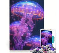 Rompecabezas para Adultos de 1000 Piezas Medusas Luminosas en el Fondo del mar Azul Profundo Juegos relajantes para desconectar intelectualmente Regalo de cumpleaños o para viajeros 38x26cm