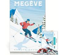 Rompecabezas para Adultos de 1000 Piezas,Megève,Francia,con Estampado de esquí,Ideal para Recortar,decoración,Rompecabezas,Regalo para el Tiempo Libre,Regalo de cumpleaños o para Aficionados 50x75cm