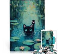 Rompecabezas para Adultos de 1000 Piezas Meme del Gato de Monet en los nenúfares Juego Familiar para y Regalos de cumpleaños 52x38cm