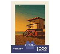Rompecabezas para Adultos De 1000 Piezas Miami Beach Lifeguard Tower Art Print Rompecabezas para Adultos Juego Práctico Decoración De Pared para Cumpleaños, Navidad 38x26cm/1000pcs
