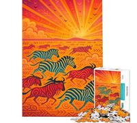 Rompecabezas para Adultos de 1000 Piezas Migración de Animales africanos al Atardecer Juguete de Rompecabezas de 1000 Piezas para decoración de Pared Ideal para la diversión Familiar cumpleaños y