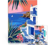 Rompecabezas para Adultos de 1000 Piezas Minimalista en Mykonos, Grecia Desafiante Difícil Toda la Familia. 38x26cm