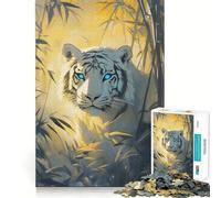 Rompecabezas para Adultos de 1000 Piezas Mirada Azul,Tigre Blanco,Corte Premium,Juego de concentración,Diversión,Tiempo Libre, (50x75cm)