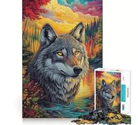 Rompecabezas para Adultos de 1000 Piezas,Mirada de Lobo otoñal,Ajuste preciso,Juego de lógica,Juguete Divertido,Juego fácil, (38x26cm)