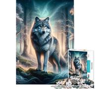 Rompecabezas para Adultos de 1000 Piezas Misterioso Lobo del Bosque Ayuda a ejercitar el Cerebro Decoración de Pared Juguetes antiestrés para Mayores de 14 años Juego de Rompecabezas Incluido 38x26cm
