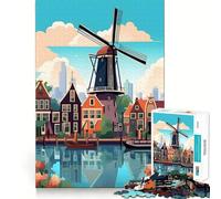 Rompecabezas para Adultos de 1000 Piezas Molino de Viento de Ámsterdam,diseño de Viaje,Corte preciso,Arte,Actividad Mental,diversión,Tiempo de relajación,Juego,Arte navideño para el hogar (50x75cm)