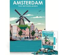 Rompecabezas para Adultos de 1000 Piezas Molino de Viento de Ámsterdam,Ideal para Viajar,Limpio,en Forma,Decorativo,un Reto Mental, Pasar un rato Agradable,Regalo de cumpleaños o de Arte