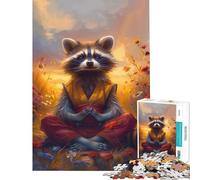 Rompecabezas para Adultos de 1000 Piezas Monje Mapache meditando desafío Educativo Carrera de Velocidad Manual Juguetes para armar para Mayores de 14 años (38x52cm)