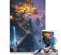 Rompecabezas para Adultos de 1000 Piezas Monjes en un Sendero de montaña con faroles Juego Imposible Que Mejora la Memoria con Piezas de Formas aleatorias Que encajan Perfectamente 38x52cm