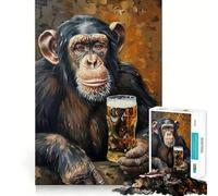 Rompecabezas para Adultos de 1000 Piezas Mono Bebiendo Cerveza,Arte de Corte preciso,Juguete Inteligente para el Cerebro,Juego para Relajarse,decoración navideña,Regalo (50x75cm)