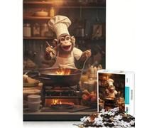 Rompecabezas para Adultos de 1000 Piezas Mono cocinando en la Cocina Juguete Decorativo para la Pared Ideal para la diversión Familiar Perfecto como Regalo para Toda la Familia 50x75cm